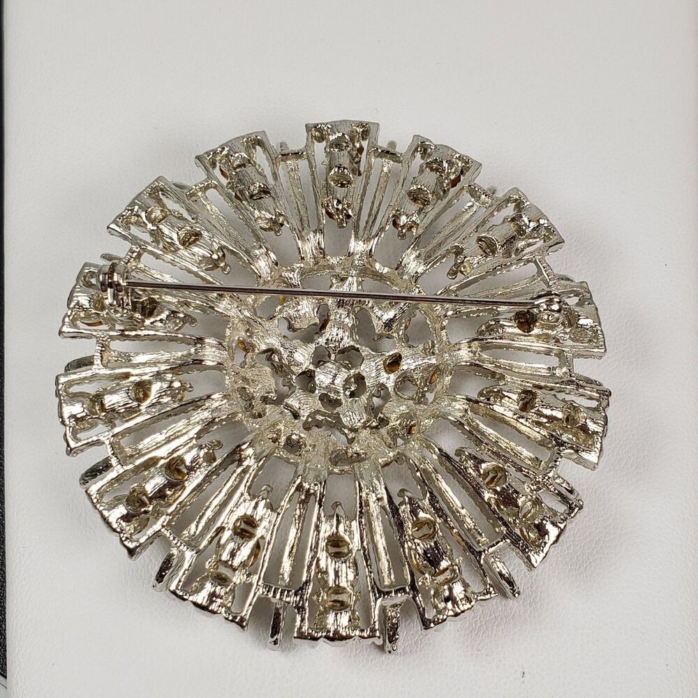 Vintage Large Sunburst Crystal Rhinestone 2.5" Silver Tone Brooch - Picture 14 of 16